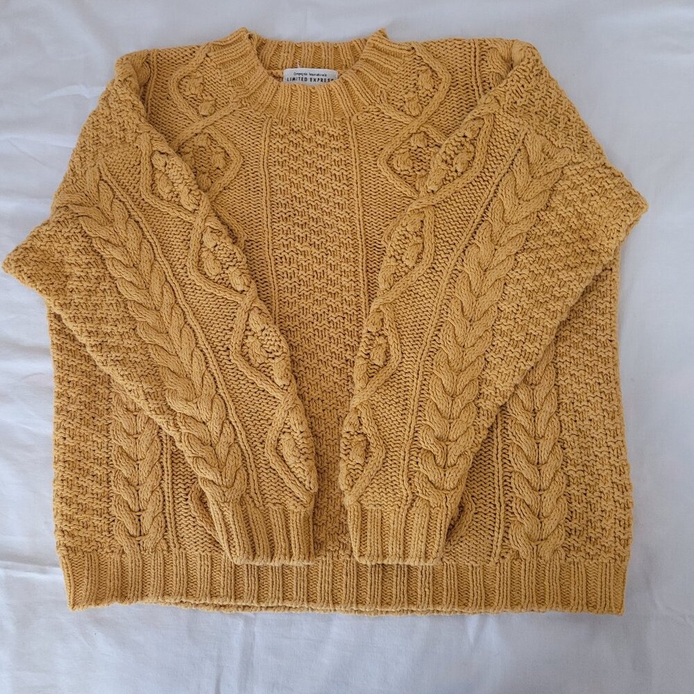 Mustard Yellow Cable Knit Sweater Pullover Vintage Limited Express   Size S